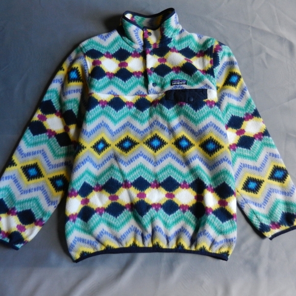 Patagonia Synchilla Sweater Adult Size Medium Blue Geometric Fleece Snap T 25455 - Picture 11 of 15